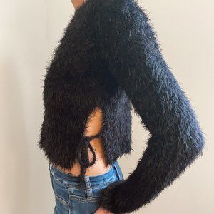 soft & fuzzy cropped black sweater w/ open sides